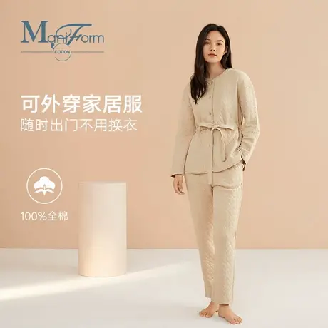 曼妮芬棉质生活家居服100%棉全棉纯棉针织圆领长袖可外穿棉服套装商品大图