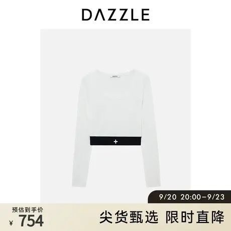 DAZZLE地素奥莱秋通勤简约高级黑白撞色短款弹力修身毛衣内搭女图片