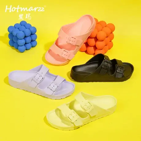 hotmarzz黑玛沙滩拖鞋女夏季外穿防滑黑色一字拖鞋男女同款凉拖鞋商品大图