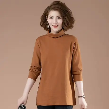大码高领打底衫女全棉宽松长袖t恤女秋冬新款加大码女装内搭显瘦商品大图