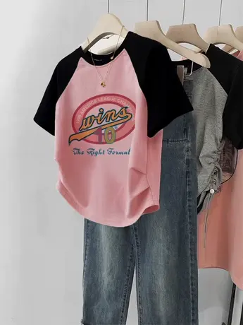 辣妹短款T恤女2023新款夏日多巴胺穿搭短袖ins潮插肩袖休闲小上衣图片