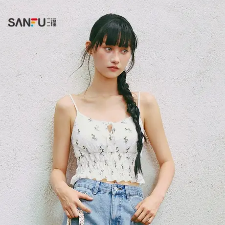 三福女夏季碎花吊带背心 时尚甜美清新少女休闲无袖上衣504257商品大图