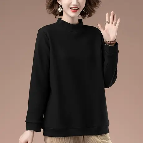 冬季加肥加大码卫衣女加绒加厚宽松显瘦套头中长款半高领打底衫女商品大图