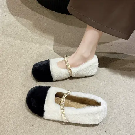 女鞋子配裙子秋冬季新款2023年浅口圆头豆豆鞋孕妇轻便舒适平底鞋商品大图