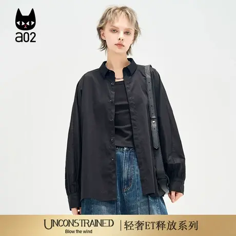 a02【ET释放系列】黑色衬衫秋季新款气质女上衣法式通勤穿搭衬衣图片