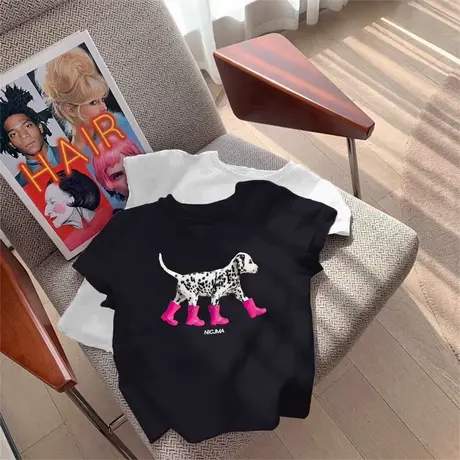 黑色正肩短袖t恤女2025新款夏季美式潮牌辣妹修身显瘦小个子上衣商品大图