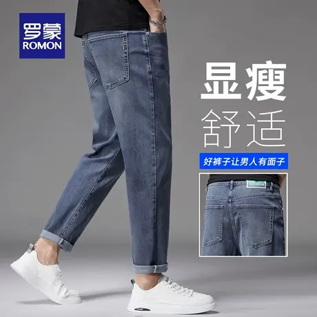 罗蒙水洗耐磨牛仔裤男秋季新款水波纹休闲裤修身小脚直筒长裤N3Z商品大图