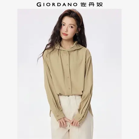 佐丹奴挺括量感衬衫女秋季新款前短后长宽松连帽长袖衬衫13345852商品大图
