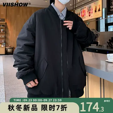 VIISHOW潮牌宽松外套秋冬季新品棉衣男两面穿日系复古刺绣拼色商品大图