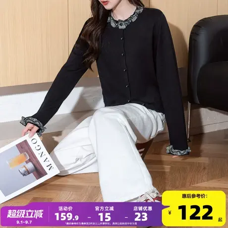 唐狮2025秋冬季女毛衣梭织格子拼接设计开衫花边显瘦时尚百搭图片