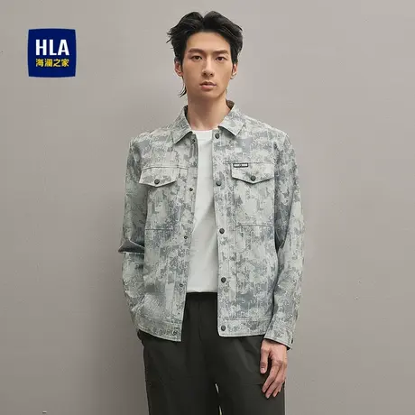 HLA/海澜之家满身印花夹克25秋新经典翻领休闲风平整服帖外套男图片