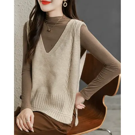 2023年秋装新款马甲女纯色针织毛衣背心马夹坎肩时尚洋气秋冬外穿图片