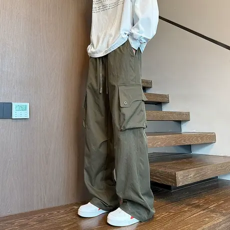 潮牌直筒大口袋工装裤男春秋季2025新款显瘦hiphop裤子美式休闲裤商品大图