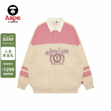 Aape旗舰店女装秋冬校园猿人图案撞色薄绒翻领卫衣D328XXP商品大图