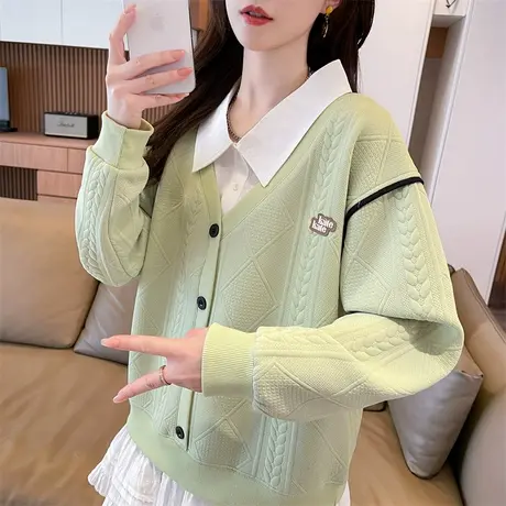 polo领假两件卫衣女2025新款春秋韩版宽松薄款撞色初中生上衣外套商品大图