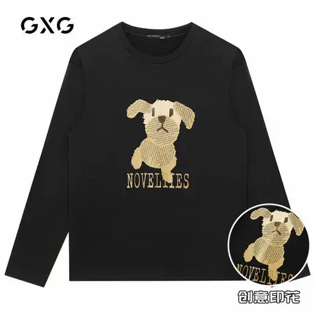 【新品】GXG男装 2024秋季卡通印花百搭宽松圆领长袖t恤男上衣图片