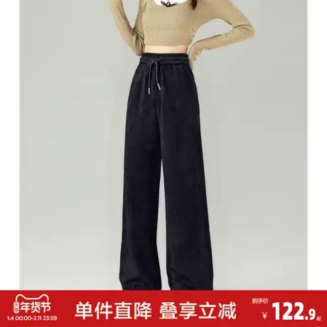 唐狮2026秋冬新款女休闲长裤松紧腰抽绳阔腿慵懒风显瘦休闲裤子女商品大图