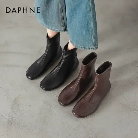 达芙妮平底短靴女2026新款冬季加绒法式马丁靴内增高瘦瘦切尔西靴图片