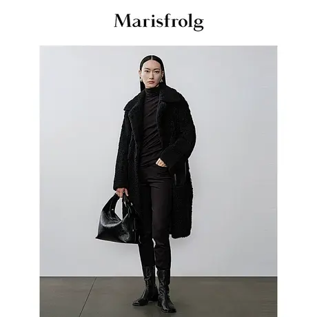 【商场同款】玛丝菲尔冬季新款黑色翻领颗粒绒图片
