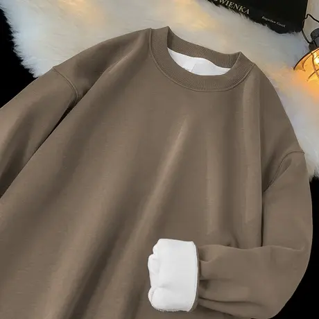 450g重磅摇粒绒卫衣男秋冬款圆领无帽长袖t恤加绒加厚宽松上衣服商品大图