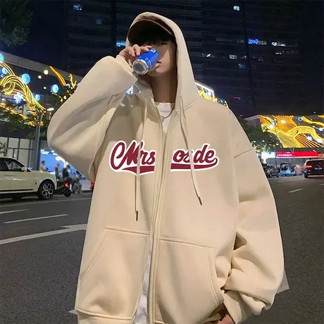 秋冬季宽松休闲卫衣男oversize美式字母潮流外套拉链开衫连帽上衣商品大图