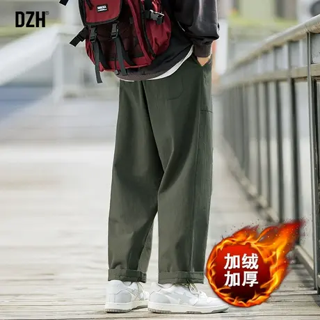 男士军绿色工装裤男加绒加厚裤子男款冬季男裤直筒裤纯棉休闲长裤商品大图