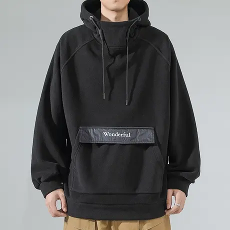 重磅摇粒绒卫衣男款春秋季美式加绒长袖打底衫潮牌设计感连帽外套商品大图