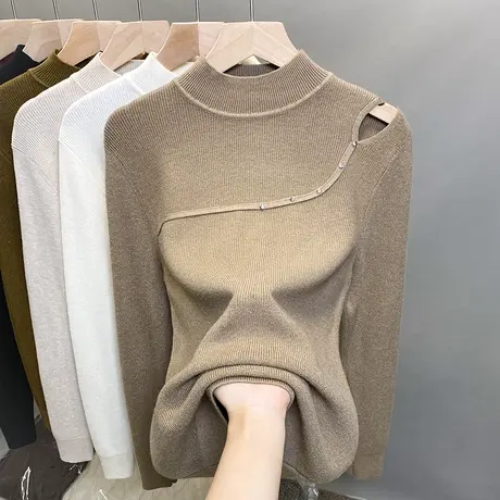半高领毛衣女打底衫2023秋冬新款套头外穿针织衫修身洋气内搭上衣商品大图