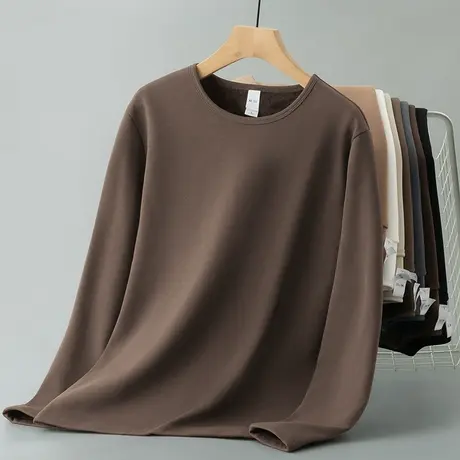 长袖t恤男生圆领上衣服秋冬潮流内搭打底衫加绒加厚保暖小衫体恤商品大图