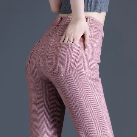 粉色毛呢喇叭裤女高腰秋冬2023新款彩色裤子女裤小个子休闲微喇裤图片