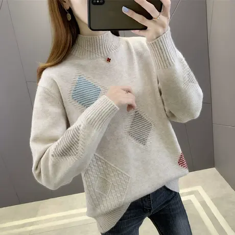 半高领冬季加绒加厚毛衣女款2023新款秋冬爆款内搭针织打底衫上衣商品大图