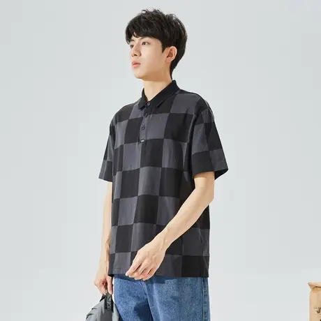 唐狮男士格子Polo夏装新款短袖时尚保罗衫翻领上衣潮流百搭图片