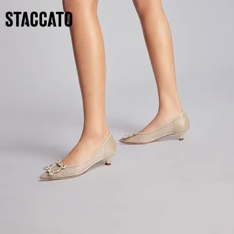 思加图新款仙女风时尚尖头猫跟鞋细跟优雅婚鞋女鞋子9ER59AQ3图片