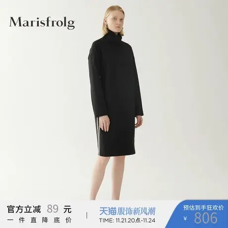 玛丝菲尔羊毛2018年冬季新款黑色宽松高领时尚气质连衣裙裙子图片