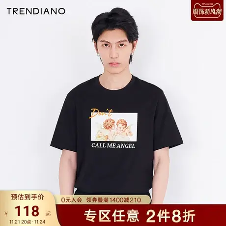 TRENDIANO官方潮牌春季男装时尚天使印花棉质圆领短袖T恤上衣男商品大图