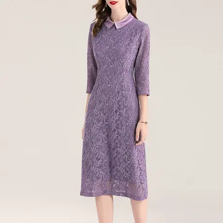 【1件7.9折】秋季新品百搭打底裙简约修身蕾丝裙优雅收腰连衣裙女商品大图