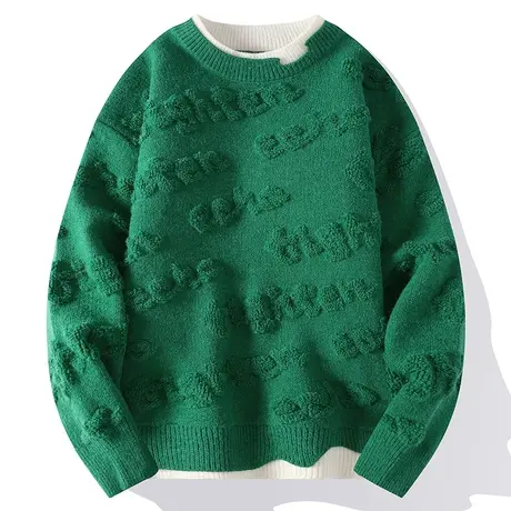 潮流百搭加厚毛衣男秋冬季新款假两件圆领毛线衣针织衫保暖毛线衣商品大图