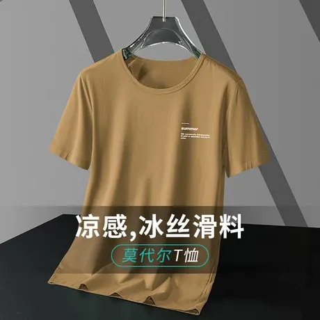 莫代尔短袖t恤男装夏季冰丝速干凉感圆领上衣服半袖字母印花体恤商品大图