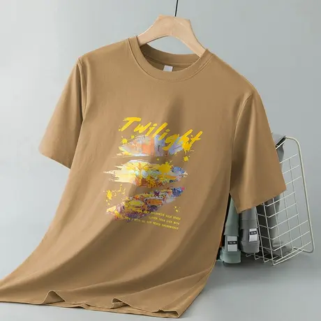 重磅纯棉短袖t恤男夏季宽松圆领上衣服美式潮牌印花体恤全棉半袖商品大图