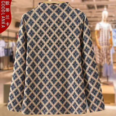 中年妈妈装冬季加绒打底衫洋气时尚加肥加大码女格子双面德绒上衣商品大图