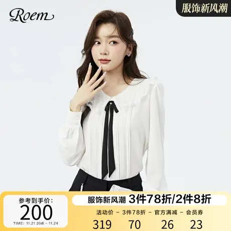 Roem春秋商场同款可爱娃娃领淑女衬衫甜美蝴蝶结通勤长袖衬衫商品大图