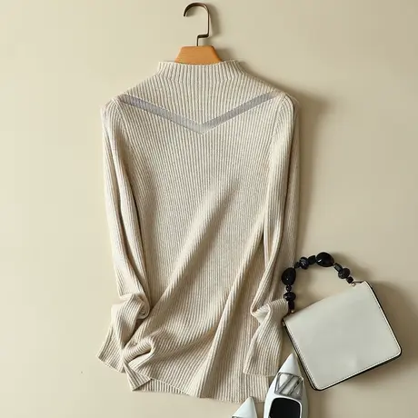 清仓！半高领套头V毛衣针织衫女士洋气春装2024新款内搭打底上衣商品大图