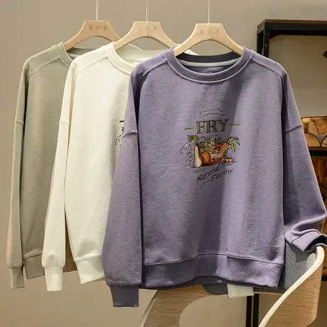 享永子【缤纷果园】棉质长袖T恤女印花文艺复古宽松休闲卫衣外套商品大图