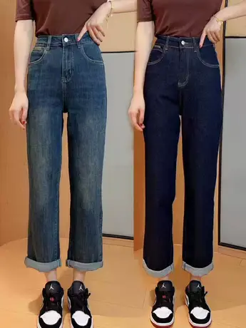 2023新款直筒牛仔裤女秋季薄款小众设计感高腰宽松显瘦窄版烟管裤商品大图
