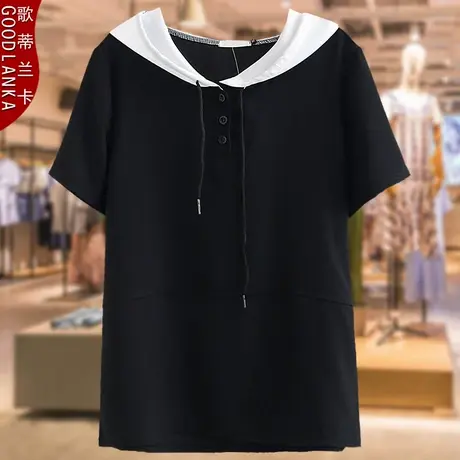 加肥加大码心机上衣女200斤洋气时尚中年妈妈装夏季薄款短袖卫衣商品大图