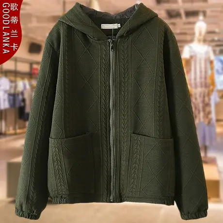 中老年人秋冬装夹棉外套洋气时尚加肥加大码女妈妈装连帽薄款棉衣商品大图