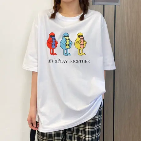 美式复古短袖t恤女设计感小众半袖宽松韩版ins原宿bf慵懒风上衣服图片