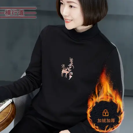 春装黑色半高领妈妈装加绒卫衣2025新款女装加厚长袖中领中年上衣商品大图