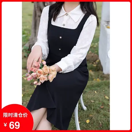 显瘦大码胖MM假两件连衣裙2024年秋装新款气质法式长款拼接A字裙图片