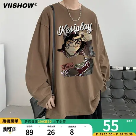 VIISHOW长袖T恤男动漫人物印花纯棉夏季ins街头嘻哈痞帅复古宽松商品大图